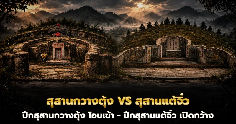 ปีกกำแพงสุสานจีนแต้จิ๋วทอดโค้งออกด้านนอก