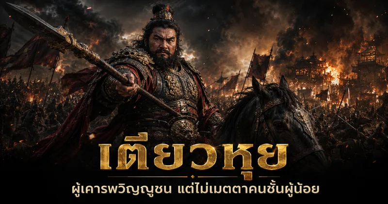 ภาพวาดจีนโบราณของขุนพลถือทวนบนหลังม้า